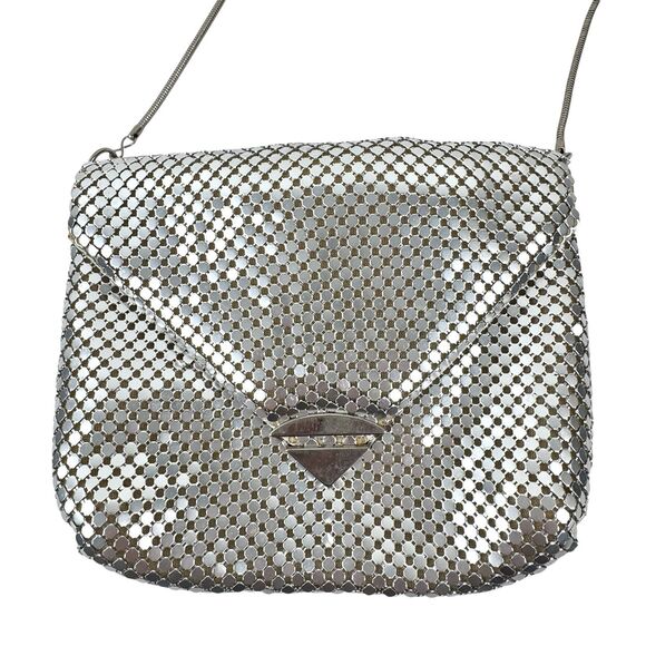 Vintage Silver Metal Mesh Shoulder Bag Chain Strap Disco Club 70's 80's - Picture 2 of 15